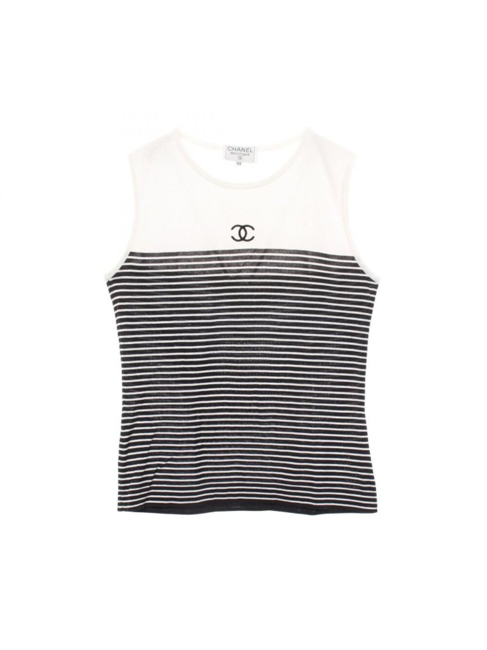 Chanel Tank Top CC Logo Border Cotton Sleeveless